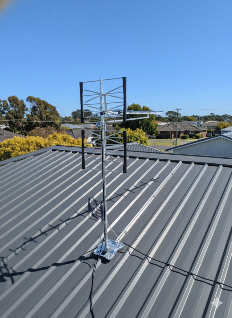 A silver television antenna